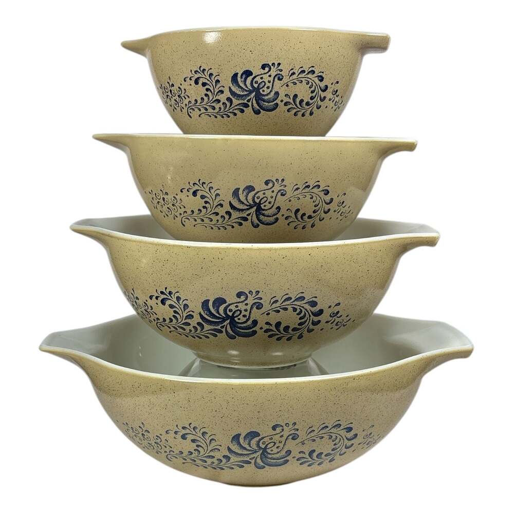 Vintage Pyrex Homestead Cinderella Nesting Mixing Bowl Set 441, 442, 443, 444
